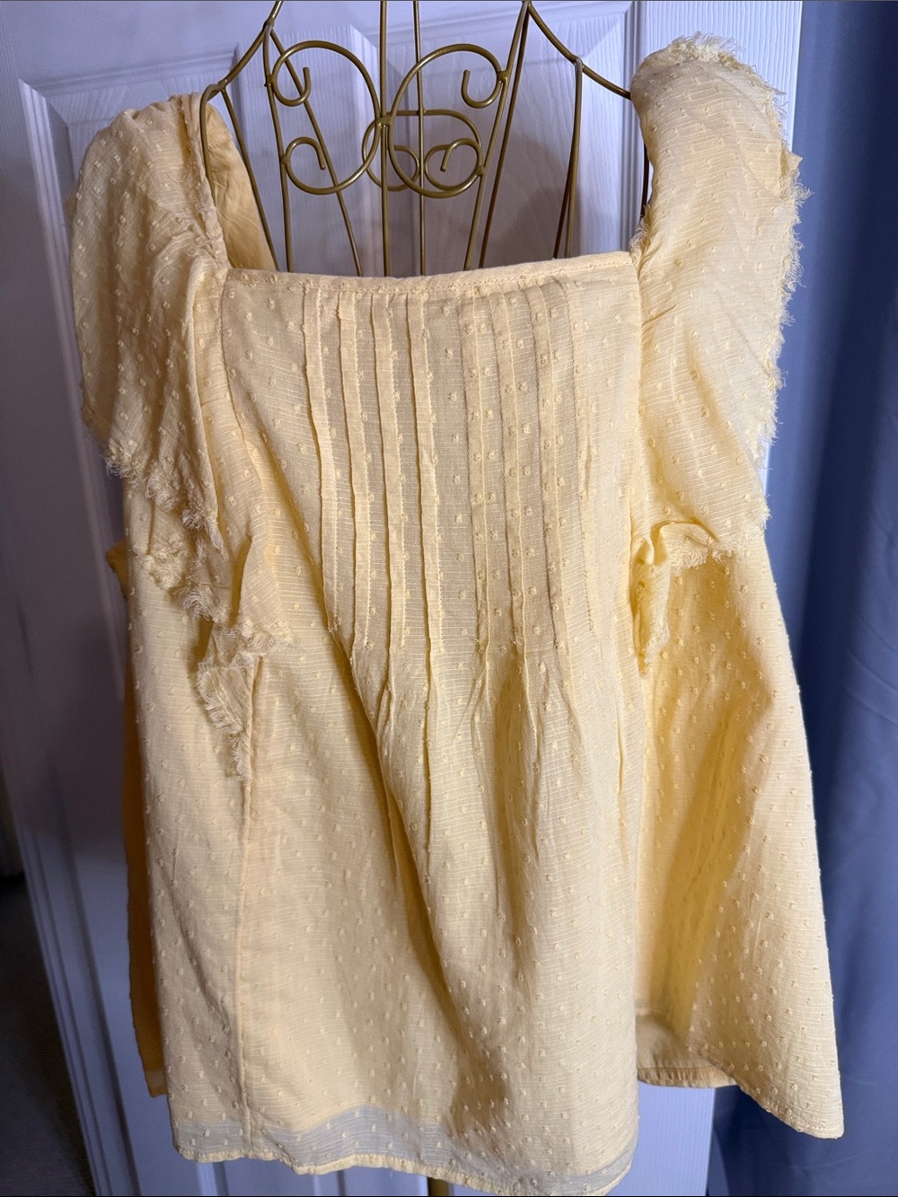 True Craft lt. Yellow Square-Neck Pintuck Tunic top ties in back 3x nwt boho s93